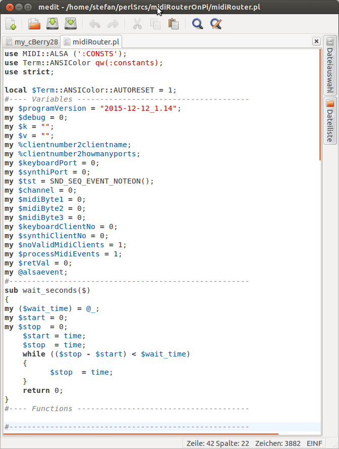 Abbildung 3: midiRouter.pl: Variablendeklaration + benutzte Funktionen